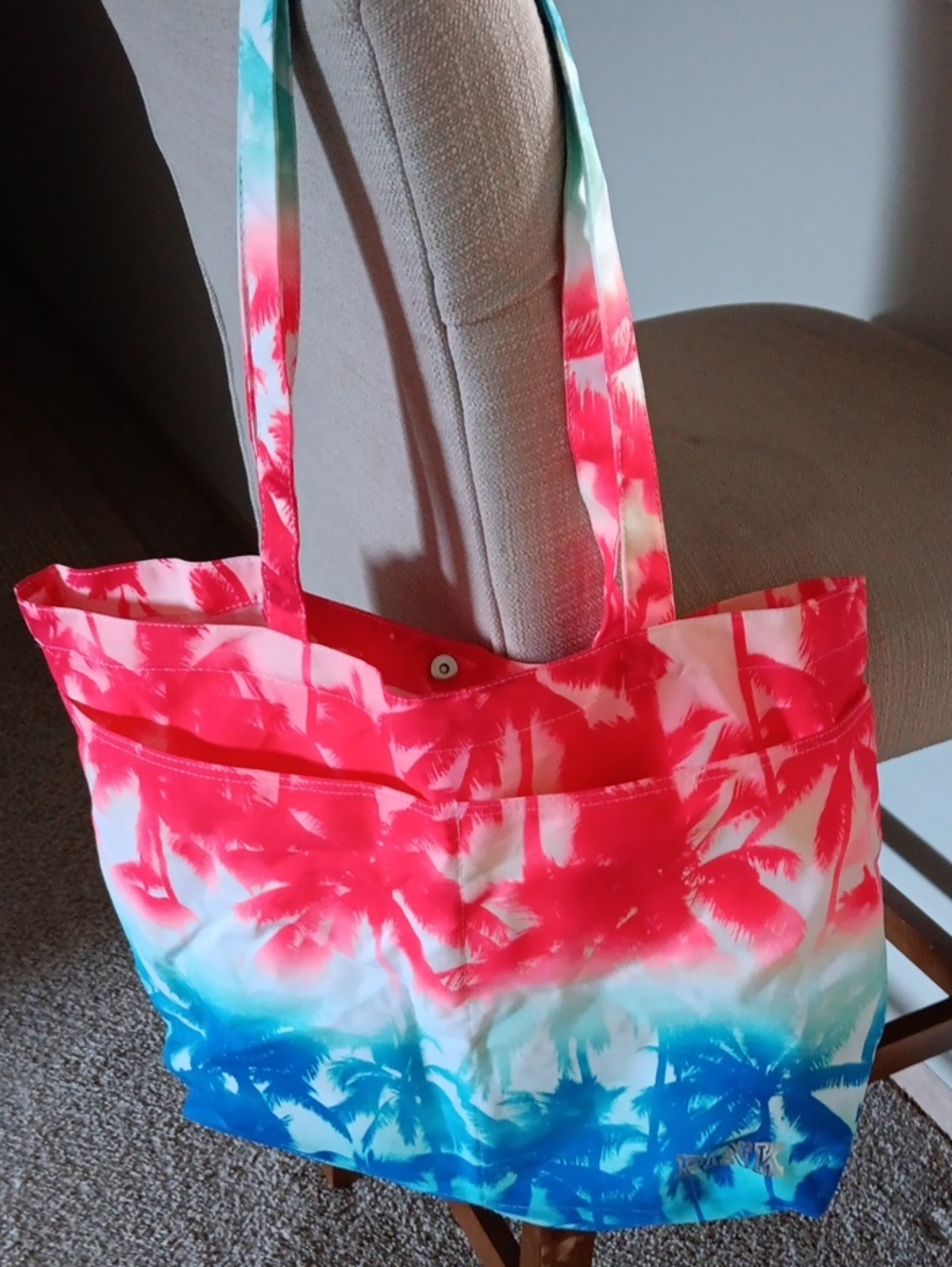 PINK Victoria's Secret Coral, Teal & Blue Ombre Palm Tote - Picture 1 of 5